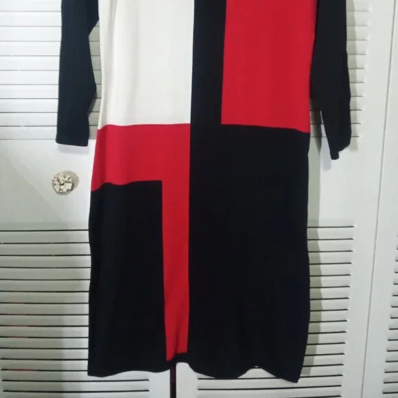 LAUREN RALPH LAUREN Colorblock Dress XS S Red Black Geometric Print - Picture 2 of 8